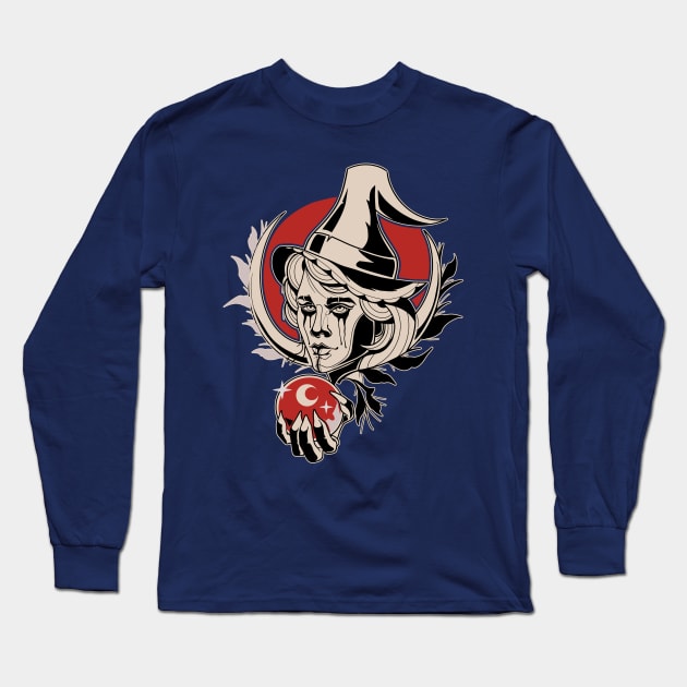 Witch With Smudged Eyeliner Long Sleeve T-Shirt by M n' Emz Studio